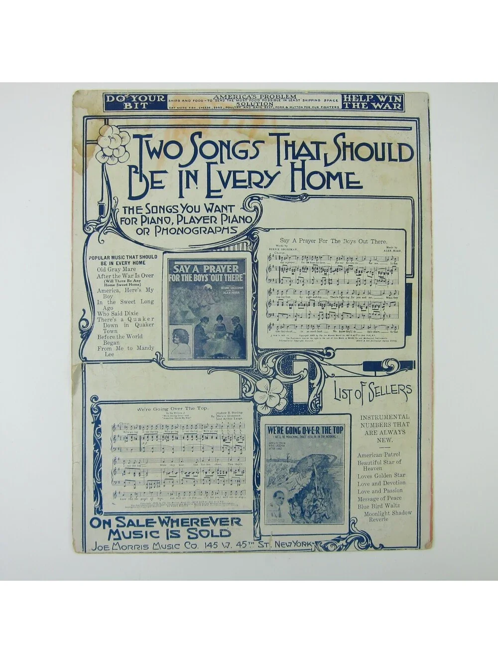Sheet Music Theres A Service Flag Flying At Our House Patriotic WWI Antique 1917